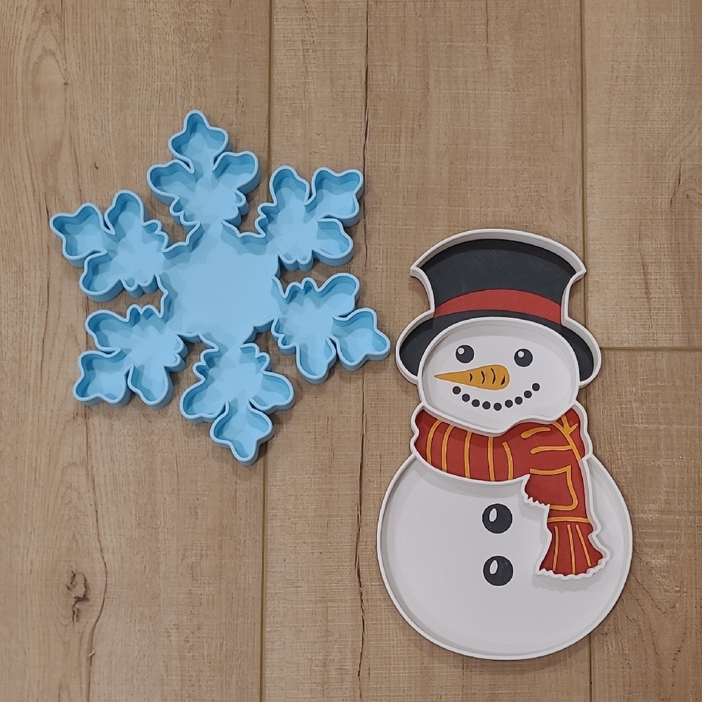 3d Eco Printed Sesnory Play Trays Snowflake Snowman Nature Based Toys